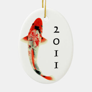 Rode Koi met Jaar Keramisch Ornament