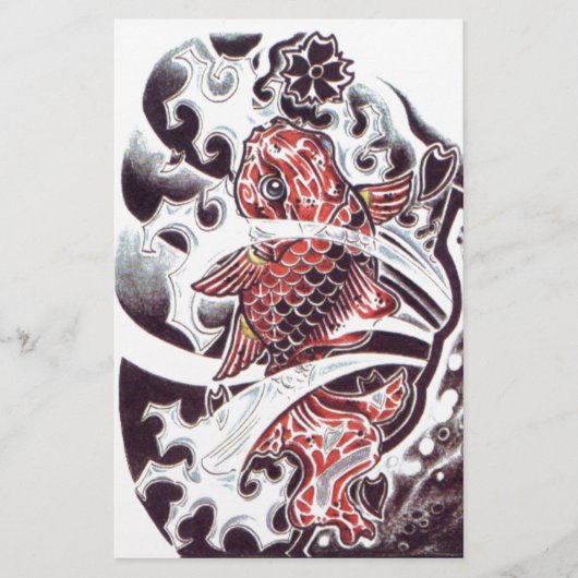 Rode Koi Tatoeage Ontwerp Briefpapier (Voorkant)