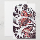Rode Koi Tatoeage Ontwerp Briefpapier (Voorkant / Achterkant)