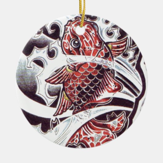 Rode Koi Tatoeage Ontwerp Keramisch Ornament (Voorkant)