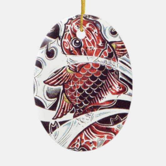 Rode Koi Tatoeage Ontwerp Keramisch Ornament (Voorkant)