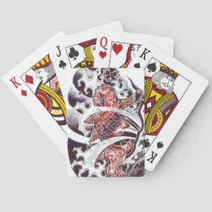 Rode Koi Tatoeage Ontwerp Pokerkaarten