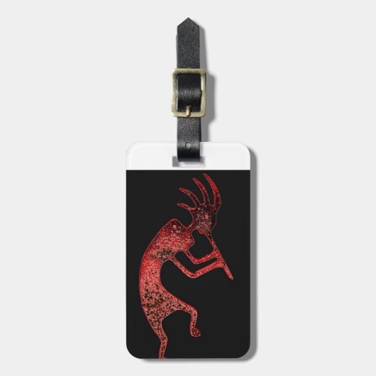rode kokopelli op zwarte achtergrond bagagelabel (Voorkant verticaal)