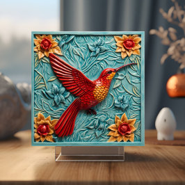 Rode kolibrie faux 3D Tegeltje