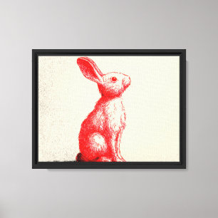 Rode Konijn Illustratie - Minimalistische Vintage Canvas Afdruk