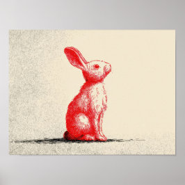 Rode Konijn Illustratie - Minimalistische Vintage Poster