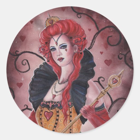Rode koningin fantasiekunst van Renee Lavoie Ronde Sticker (Voorkant)