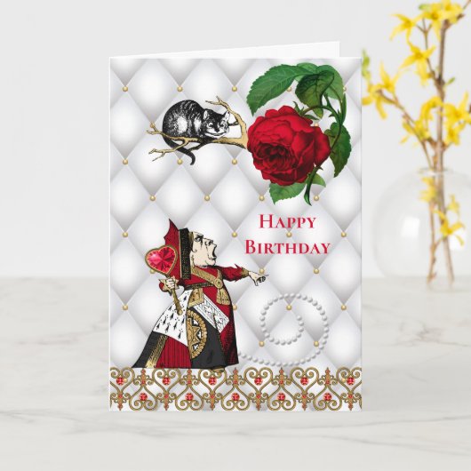  Rode Koningin Kat Roos Verjaardag Kaart (Gele Bloem)