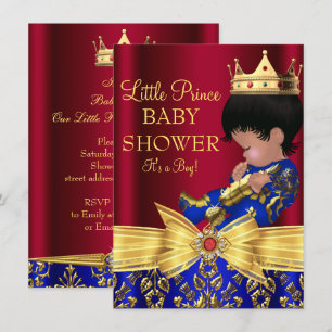 Rode & Koninklijk Blauwe Prins Jongen Baby Shower Kaart