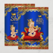 Rode Koninklijke Blauwe Gouden Stoel Prins Baby Sh Kaart (Voorkant / Achterkant)