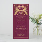 Rode Koninklijke Leeuw Middeleeuws Zwaard Bruiloft Menu (Staand voorkant)