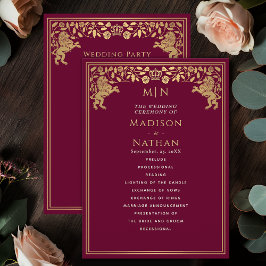 Rode Koninklijke Leeuw Middeleeuws Zwaard Wedding  Programmakaart