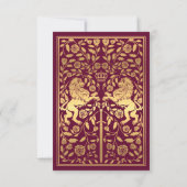 Rode koninklijke leeuw middeleeuwse gouden bruilof kaart (Achterkant)