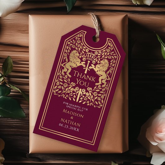 Rode Koninklijke Leeuw Middeleeuwse Zwaard bruilof Cadeaulabel