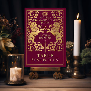 Rode Koninklijke Middeleeuwse Leeuw Bruiloft Kaart