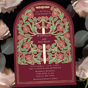 Rode Koninklijke Middeleeuwse Zwaard Wedding Arch Kaart