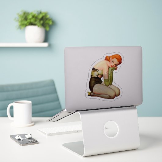  rode kop met visnetkousen sticker (Laptop op bureau)