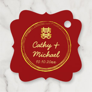Rode koppel foto Chinees huwelijksstempel logo Bedankjes Labels
