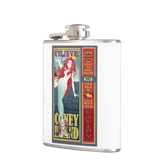 rode koppen op het eiland coney heupfles (Links)