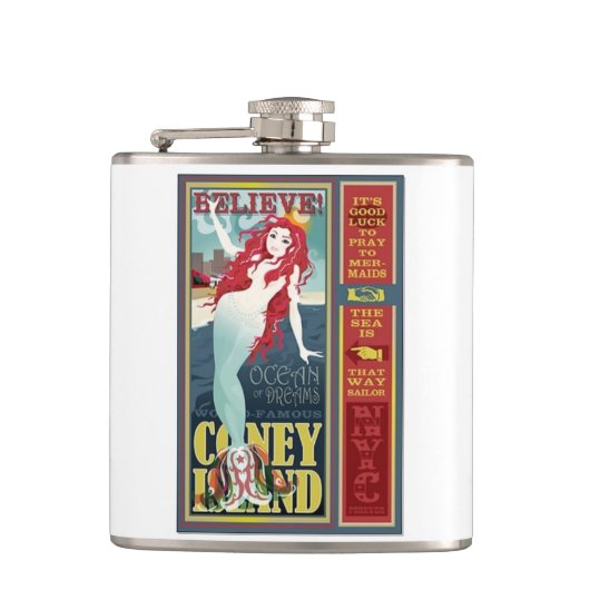 rode koppen op het eiland coney heupfles (Voorkant)