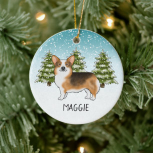 Rode koppen Tri Pembroke Corgi Winter Kerstmis Keramisch Ornament