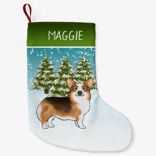 Rode koppen Tri Pembroke Corgi Winter Kerstmis Kleine Kerstsok (Voorkant)