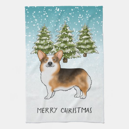 Rode koppen Tri Pembroke Corgi Winter Kerstmis Theedoek (Verticaal)