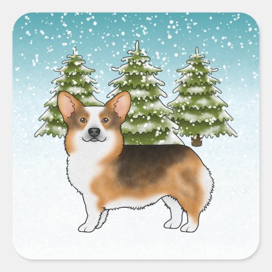 Rode koppen Tri Pembroke Corgi Winter Kerstmis Vierkante Sticker (Voorkant)