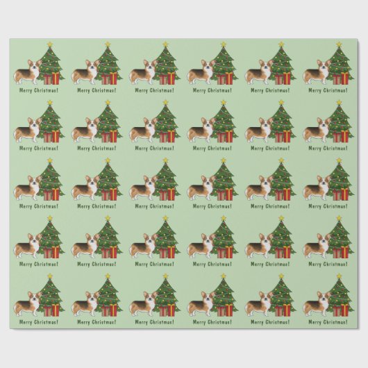 Rode koppen Tri Pembroke Welsh Corgi kerstboom Cadeaupapier (Vlak)