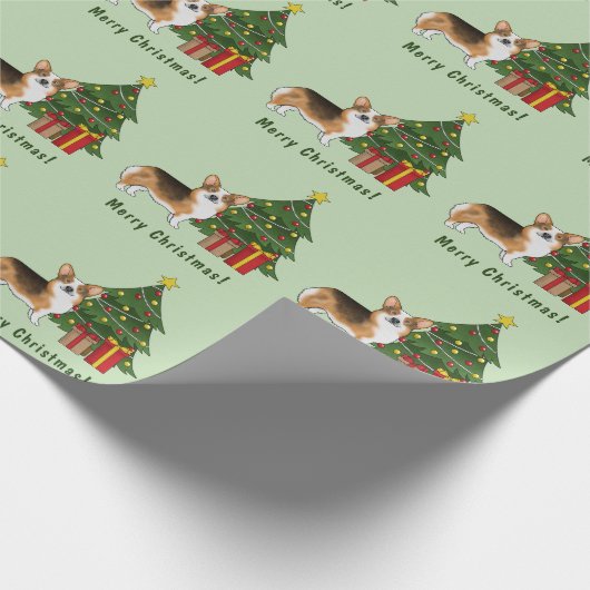 Rode koppen Tri Pembroke Welsh Corgi kerstboom Cadeaupapier (Hoek)