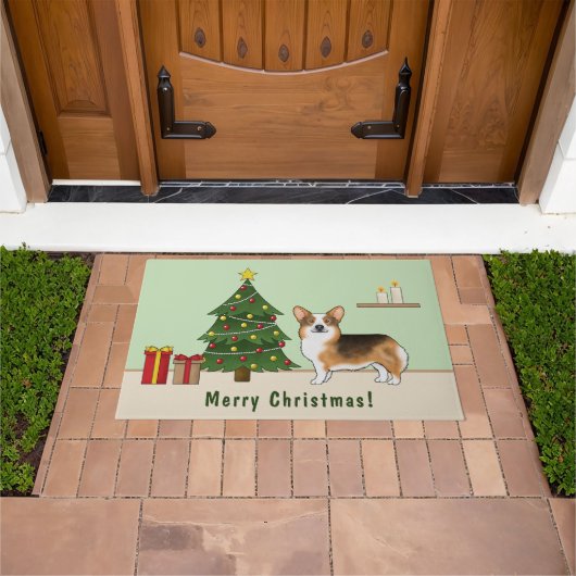Rode koppen Tri Pembroke Welsh Corgi kerstboom Deurmat (Buiten)