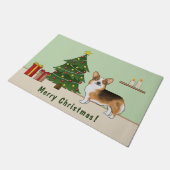 Rode koppen Tri Pembroke Welsh Corgi kerstboom Deurmat (Schuin)