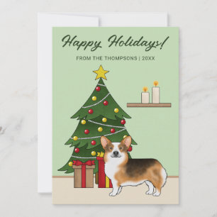 Rode koppen Tri Pembroke Welsh Corgi kerstboom Feestdagenkaart