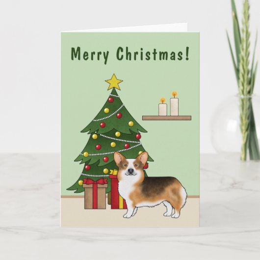 Rode koppen Tri Pembroke Welsh Corgi kerstboom Kaart (Voorkant)
