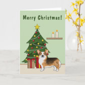 Rode koppen Tri Pembroke Welsh Corgi kerstboom Kaart (Gele Bloem)