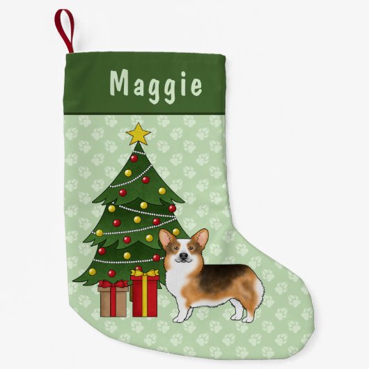 Rode koppen Tri Pembroke Welsh Corgi kerstboom Kleine Kerstsok (Voorkant)