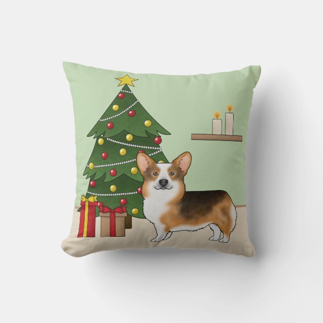 Rode koppen Tri Pembroke Welsh Corgi kerstboom Kussen (Voorkant)