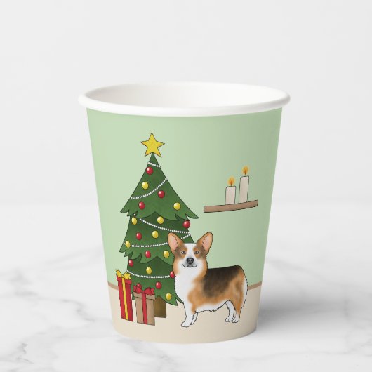 Rode koppen Tri Pembroke Welsh Corgi kerstboom Papieren Bekers (Voorkant)