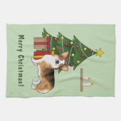 Rode koppen Tri Pembroke Welsh Corgi kerstboom Theedoek (Horizontaal)