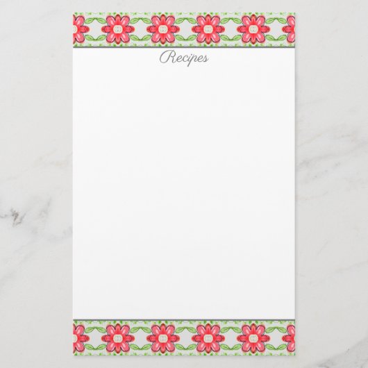 Rode koraal bloemengekleurde receptvellen briefpapier (Voorkant)