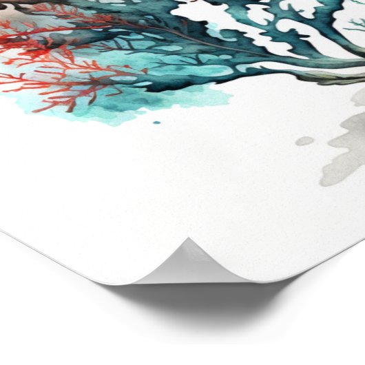 Rode koraal in waterverf poster (Hoek)