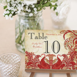 Rode Koraal Lime Paisley Huwelijk Tafel Nummer Briefkaart