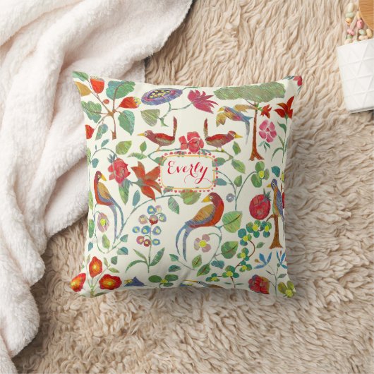 Rode koraal Limoen Roze Lila vogelpatroon Kussen (Deken)