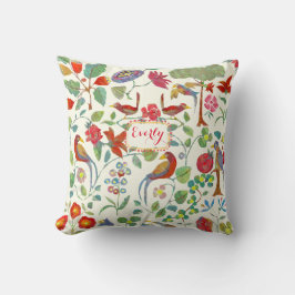 Rode koraal Limoen Roze Lila vogelpatroon Kussen