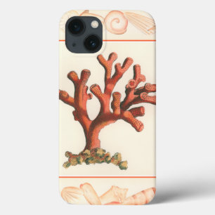 Rode koraal met conch schelp rand iPhone 13 hoesje