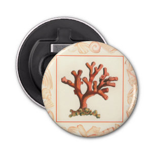 Rode koraal met de Grens van Shell van de Zeggen Button Flesopener