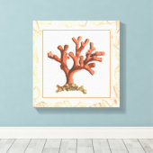 Rode koraal met de Grens van Shell van de Zeggen Canvas Afdruk (Insitu (Houten vloer))