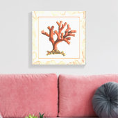 Rode koraal met de Grens van Shell van de Zeggen Canvas Afdruk (Insitu (Woonkamer))
