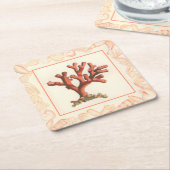 Rode koraal met de Grens van Shell van de Zeggen Kartonnen Onderzetters (Schuin)