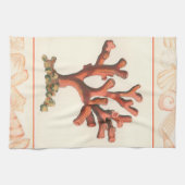 Rode koraal met de Grens van Shell van de Zeggen Theedoek (Horizontaal)